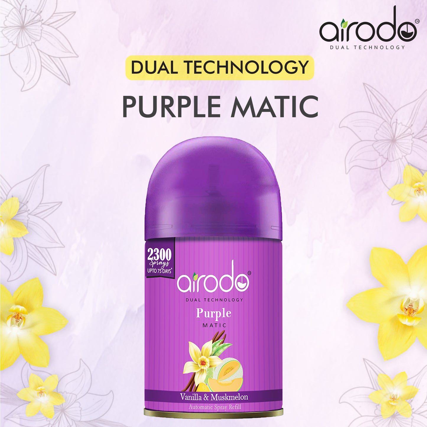 Vanilla and Muskmelon Purple Matic Automatic Air Fershner Oud & Musk with long lasting Fragrance