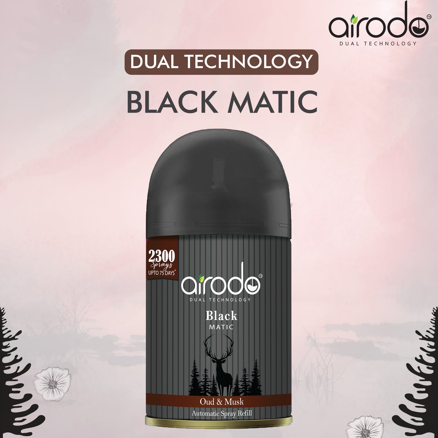 Black Matic Automatic Air Fershner Oud & Musk with long lasting Fragrance Booster