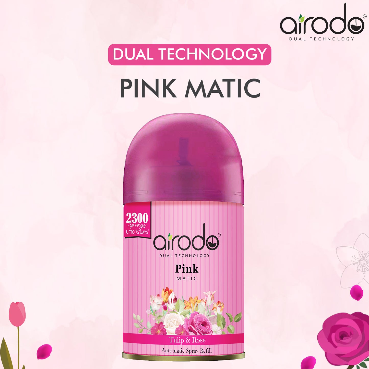 Pink Matic Air Fershner Automatic Tulip & Rose with long lasting Fragrance Booster