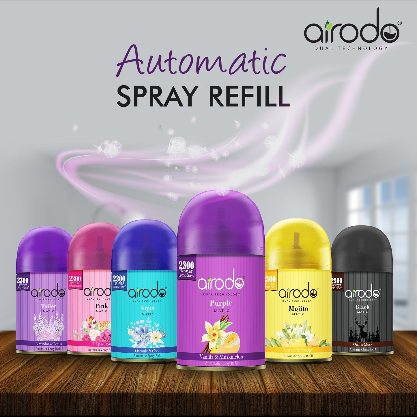 Vanilla and Muskmelon Purple Matic Automatic Air Fershner Oud & Musk with long lasting Fragrance