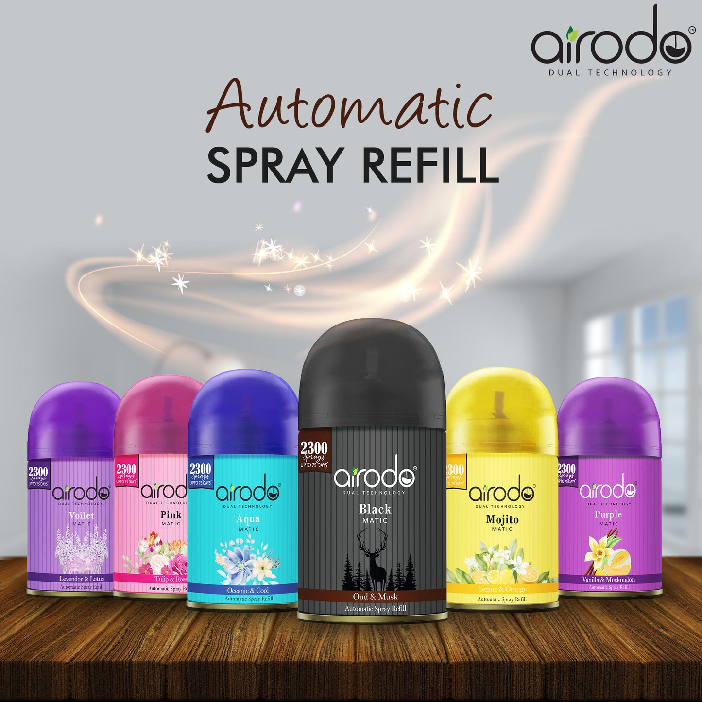 Black Matic Automatic Air Fershner Oud & Musk with long lasting Fragrance Booster