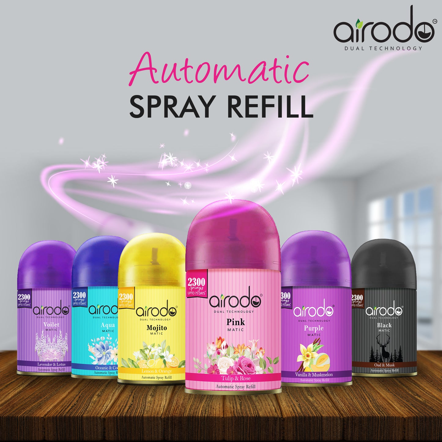 Pink Matic Air Fershner Automatic Tulip & Rose with long lasting Fragrance Booster