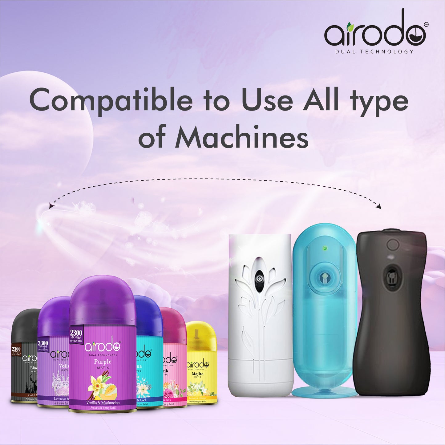 Vanilla and Muskmelon Purple Matic Automatic Air Fershner Oud & Musk with long lasting Fragrance