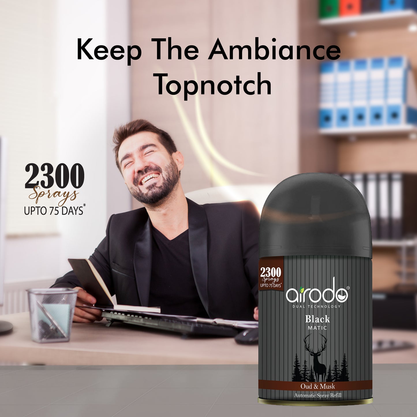 Black Matic Automatic Air Fershner Oud & Musk with long lasting Fragrance Booster