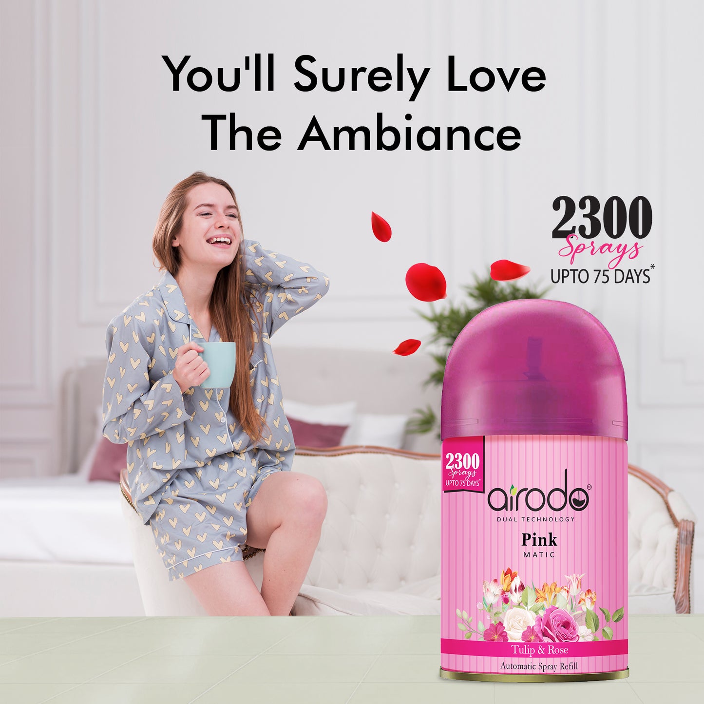 Pink Matic Air Fershner Automatic Tulip & Rose with long lasting Fragrance Booster