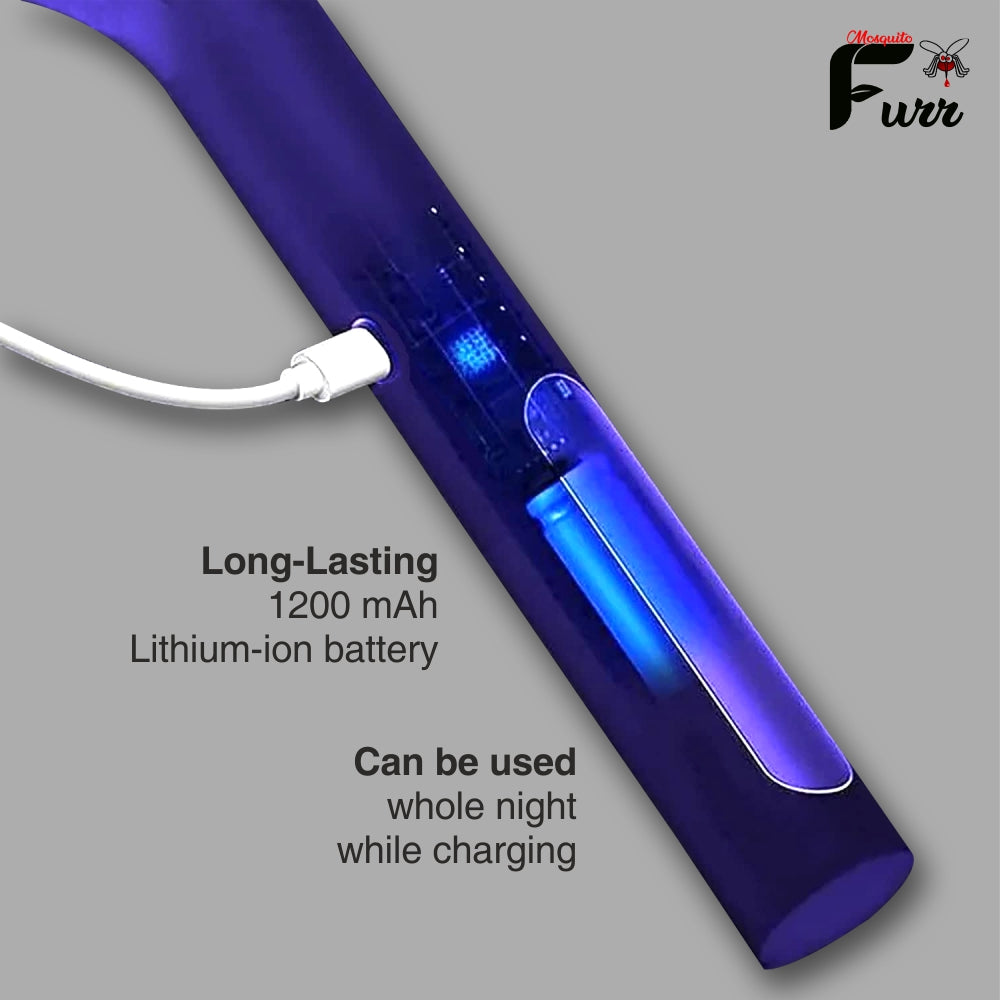 Mosquito Furr White hand Held 2in1 Dual mode Or Auto Kill UV mode Rechargeable Racket Electric Insect Killer Indoor, Outdoor (Bat)