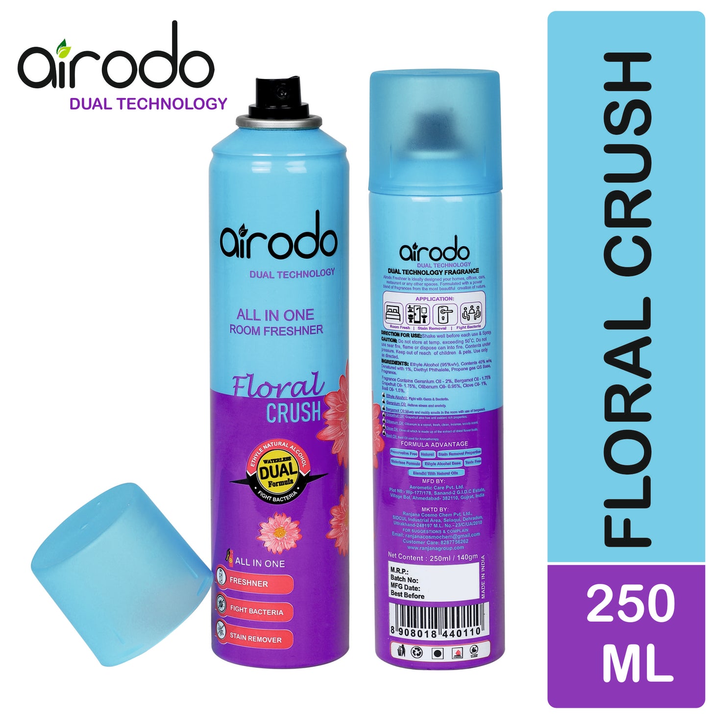 Air Freshener Floral Crush 250 ml for Car, Home, Bathroom and kitchen