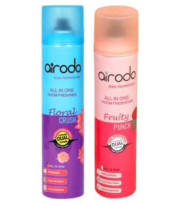 AIRODO Fruity Punch and Floral Crush Air Freshener Combo Pack with Dual Technology Automatic Spray  (2 x 250 ml)