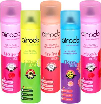 AIRODO Fruity Punch, Magic Rose, Citrus Blast, Floral Crush Premium Fragrance Room Freshener Spray  (5 x 250 ml)