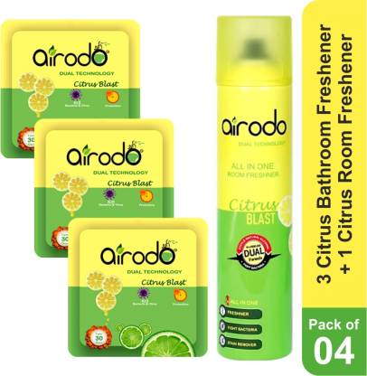 AIRODO Fruity Punch Air freshner power pocket gel (3)and Room freshener Bottle(1) combo Spray, Blocks  (4 x 1 Units)