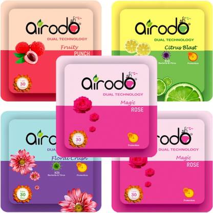 AIRODO Pocket Gel Air Freshener |Mix Scents (Fruit |Citrus Blast |Floral ) (pack of 5) Blocks  (5 x 10 ml)