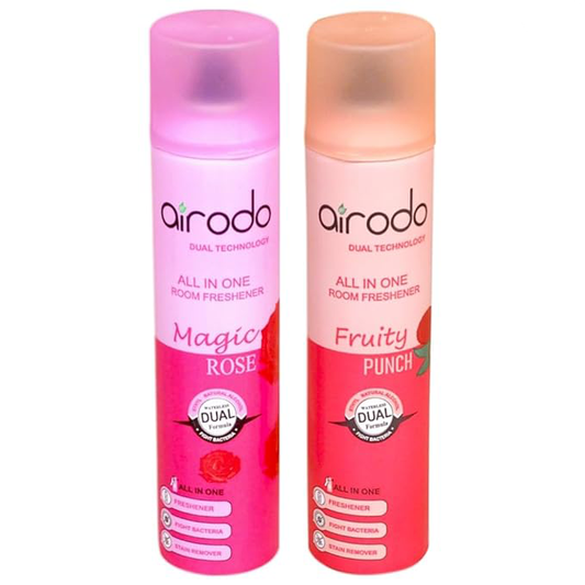 AIRODO Magic Rose and Fruity Punch Air Freshener Combo Pack with Dual Technology, Easy Push and Spray, All in One Room Freshener for Home and Office