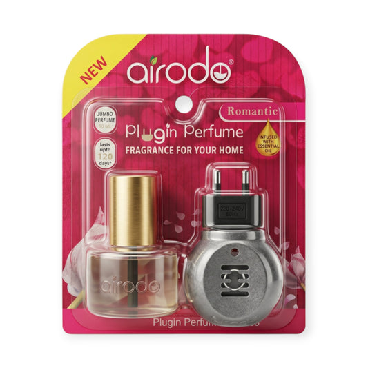 Airodo Automatic Electric Plug-In Perfume Air Freshener | Essential Oil Infused | Long-Lasting Aroma for 120 Days | Room, Bathroom & Office | 1 Machine + 1 Refill (50ml)| Romantic