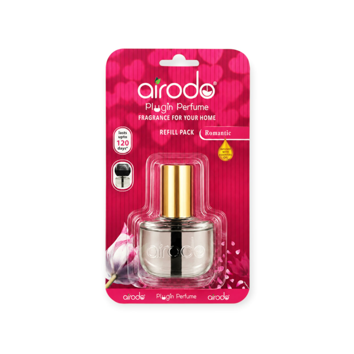 Airodo Automatic Electric Plug-In Perfume Air Freshener Refill | Essential Oil Infused | Long-Lasting Aroma for 120 Days | Room, Bathroom & Office | 1 Refill (50ml)| Romantic
