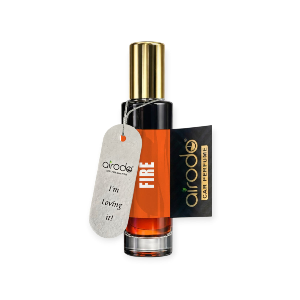 AIRODO Fire Car Air Freshener Spray with Hanging Card | Luxury Car Perfume | 30 ml | 200+ Sprays | Long-Lasting Fragrance