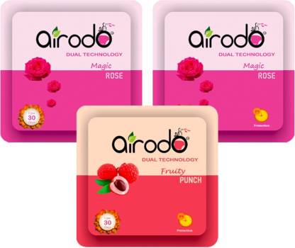 AIRODO Pocket Gel Air Freshener |Mix Scents (Magical Rose | Fruit Punch) (pack of 3) Blocks  (3 x 10 ml)